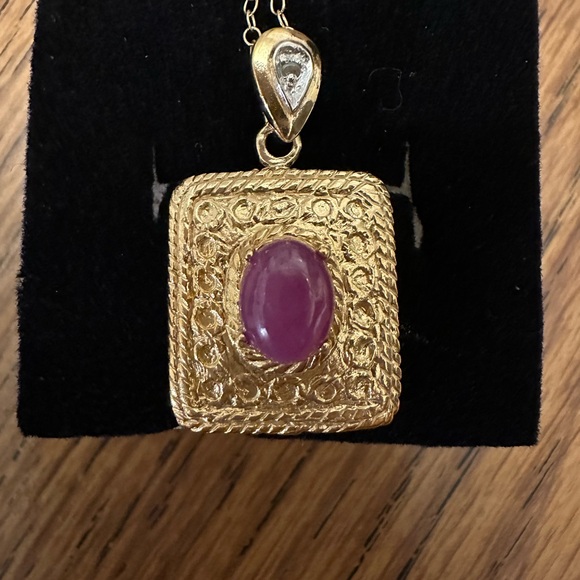 18kt yellow Gold sterling Silver diamond and Genuine Ruby pendant chain